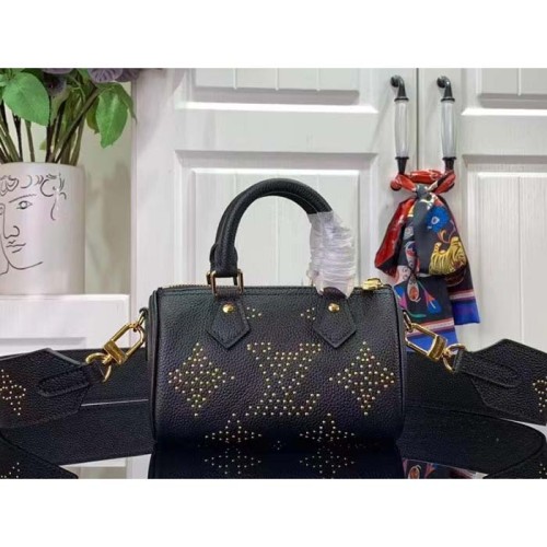 Louis Vuitton LV Women Nano Speedy Bag Black Monogram Empreinte Grained Cowhide Leather