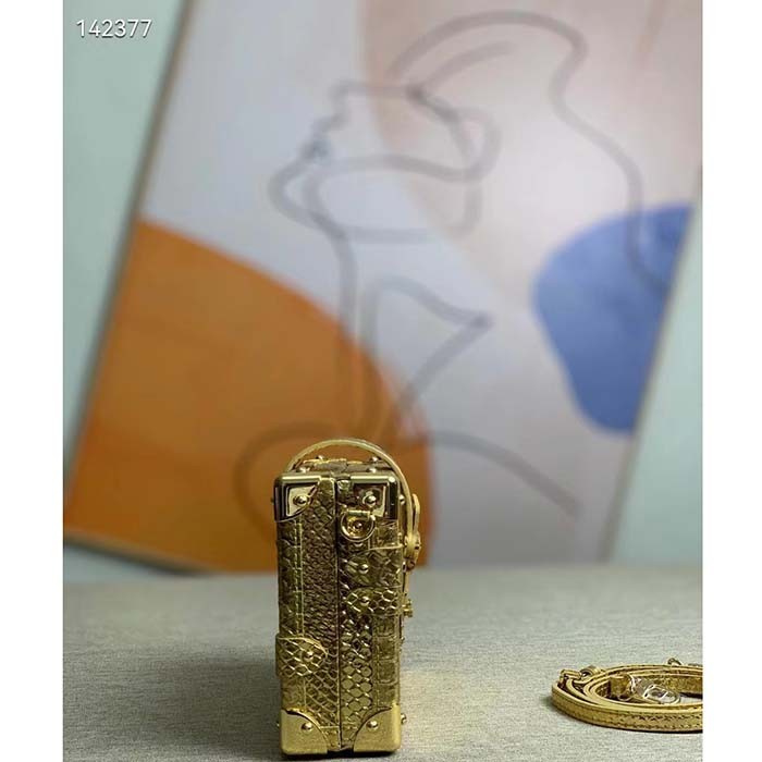 Louis Vuitton LV Women Petite Malle Handbag Metallise Golden Hour Brilliant Alligator Leather