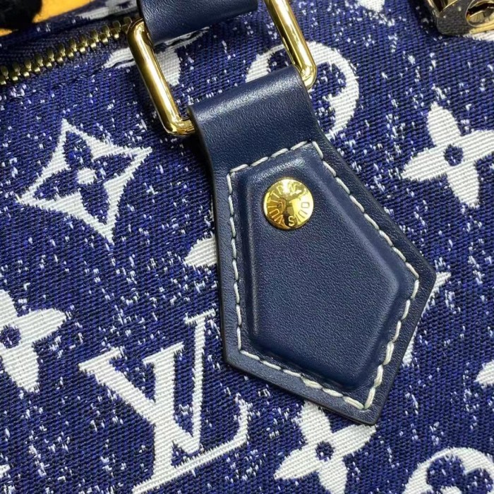 Louis Vuitton LV Women Speedy Bandoulière 25 Handbag Navy Blue Denim Jacquard Calfskin