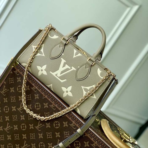 Louis Vuitton LV Women OnTheGo East West Dove Cream Embossed Grained Cowhide Leather