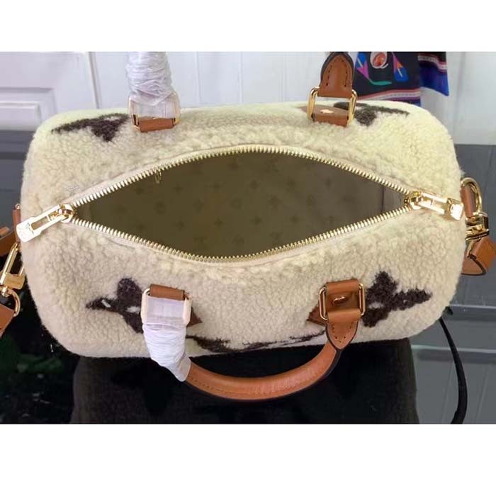 Louis Vuitton LV Women SKI Speedy Bandoulière 25 Cream/Brown Shearling Cowhide-Leather