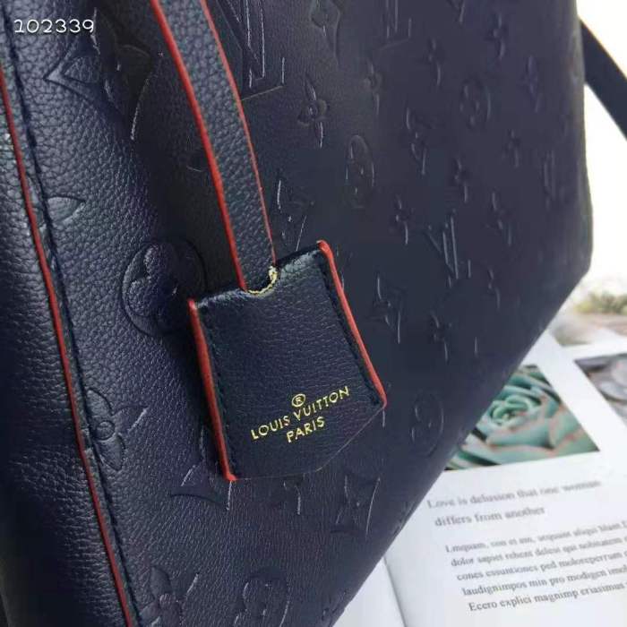 Louis Vuitton LV Women Montaigne MM Handbag Monogram Empreinte Leather-Navy