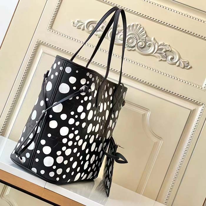 Louis Vuitton Women LVxYK Neverfull MM Tote Black White Embossed Grained Monogram Empreinte Cowhide