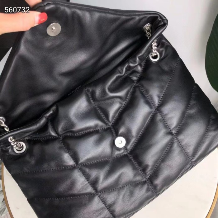 Saint Laurent YSL Women Puffer Medium Nappa Leather Black Lambskin Silver Metal