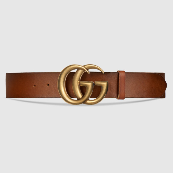 Gucci Unisex Gucci Leather Belt with Double G Buckle in Cuir Color Leather