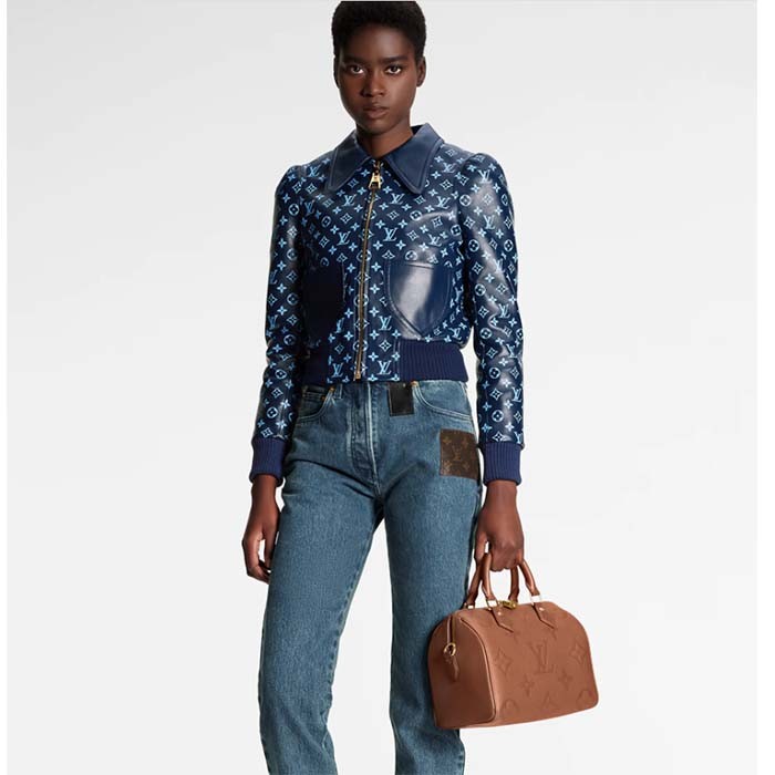 Louis Vuitton Women Speedy Bandoulière 25 Handbag Cognac Brown Embossed Grained Cowhide Leather