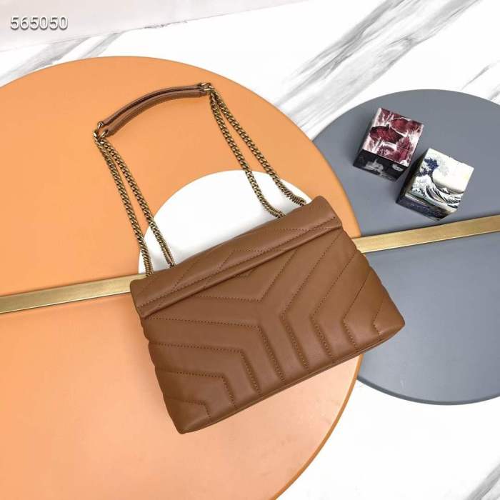 Saint Laurent YSL Women Toy Loulou Quilted Leather Brown Calfskin Leather Brass