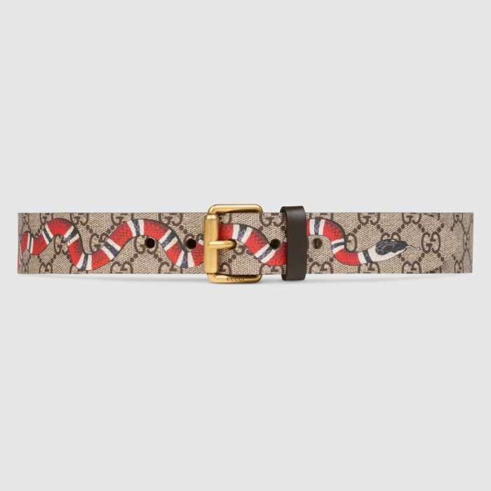 Gucci Unisex GG Supreme Belt with Kingsnake Print in Beige/Ebony GG Supreme Canvas