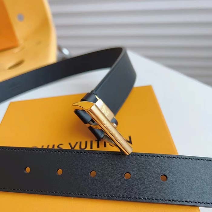 Louis Vuitton Unisex LV City Pin 35MM Belt Black Calf Leather Gold-Color Hardware