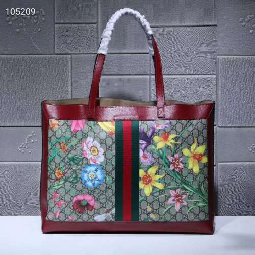 Gucci GG Women Ophidia GG Flora Medium Tote in Beige/Ebony GG Supreme Canvas