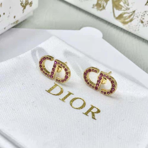 Dior Women Petit CD Stud Earrings Gold-Finish Metal and Light Pink Crystals