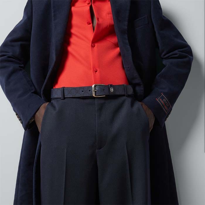 Gucci Unisex GG Belt Interlocking G Detail Blue Dark Blue GG Supreme Square Buckle