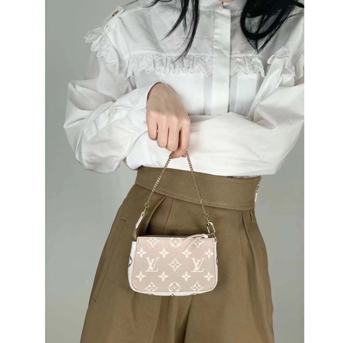 Louis Vuitton LV Women Mini Pochette Accessoires Green Monogram Empreinte Embossed Supple Grained Cowhide