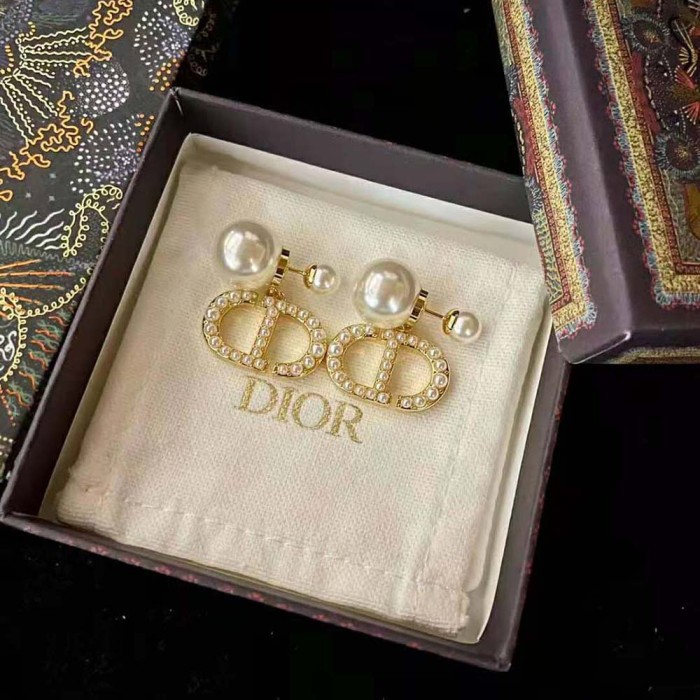 Dior Women Tribales Earrings Gold-Finish Metal and White Resin Pearls