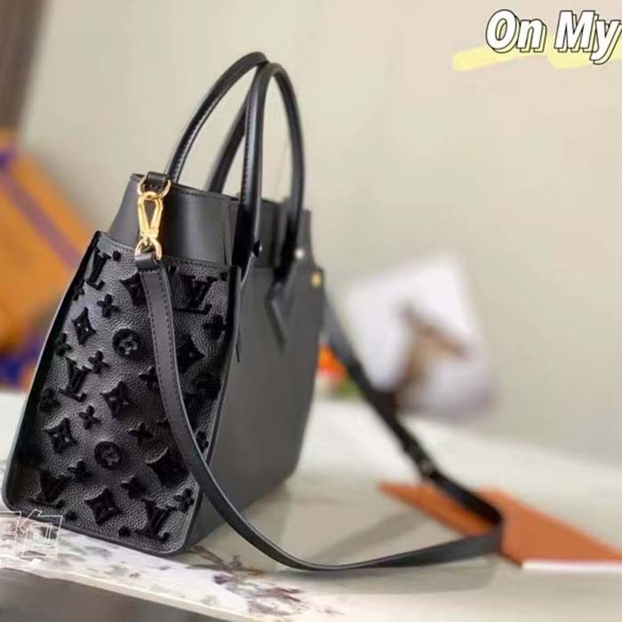 Louis Vuitton LV Women On My Side GM Handbag Black Calf Leather Perforated Calf