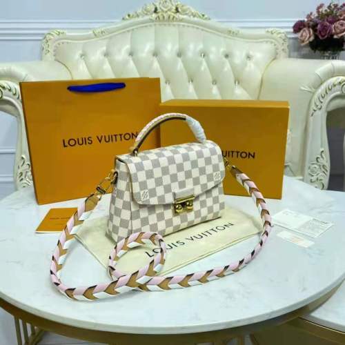 Louis Vuitton LV Women Croisette Hand Bag Pink Damier Azur Coated Canvas