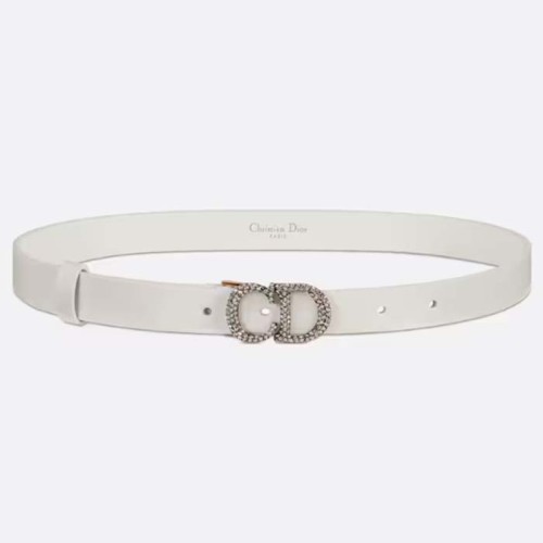 Dior Unisex CD Saddle Belt Latte Ultrasmooth Calfskin White Crystals 20 MM Width