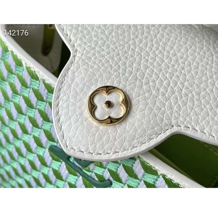 Louis Vuitton LV Women Capucines Mini White Green Taurillon Leather Textile Embroidery