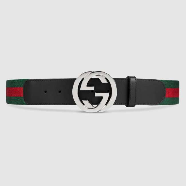 Gucci Unisex GG Web Belt with G Buckle in Green and Red Web