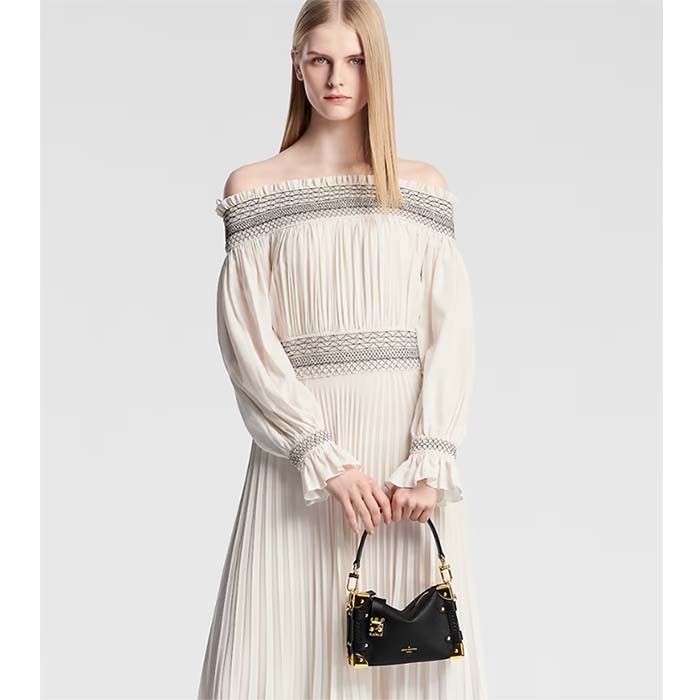 Louis Vuitton LV Women Side Trunk PM Handbag Black Grained Calf Leather M23817