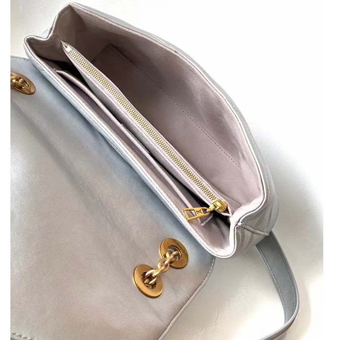Louis Vuitton LV Women New Wave Chain Bag MM Metallic Gray Quilted Cowhide Leather