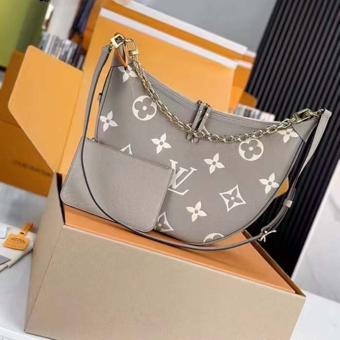 Louis Vuitton LV Women Loop Hobo Dove Gray Cream Monogram Empreinte Embossed Grained Cowhide Leather