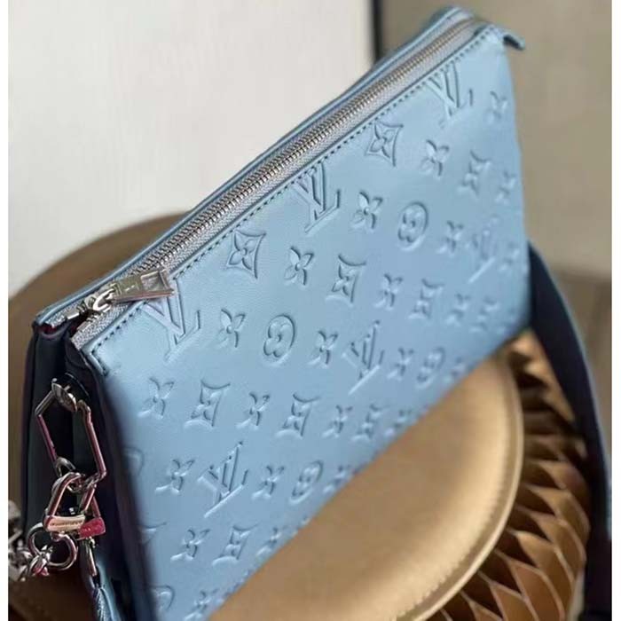 Louis Vuitton LV Women Coussin PM Handbag Ice Blue Lambskin Cowhide Leather