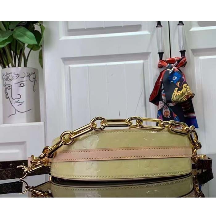 Louis Vuitton LV Women Croissant PM Chic Yellow Monogram Vernis Embossed Cowhide Leather M24020