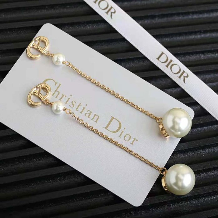Dior Women Tribales Earrings Gold-Finish Metal and White Resin Pearls