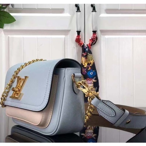 Louis Vuitton LV Women Lockme Tender Bleu Nuage Blue Grained Calf Leather