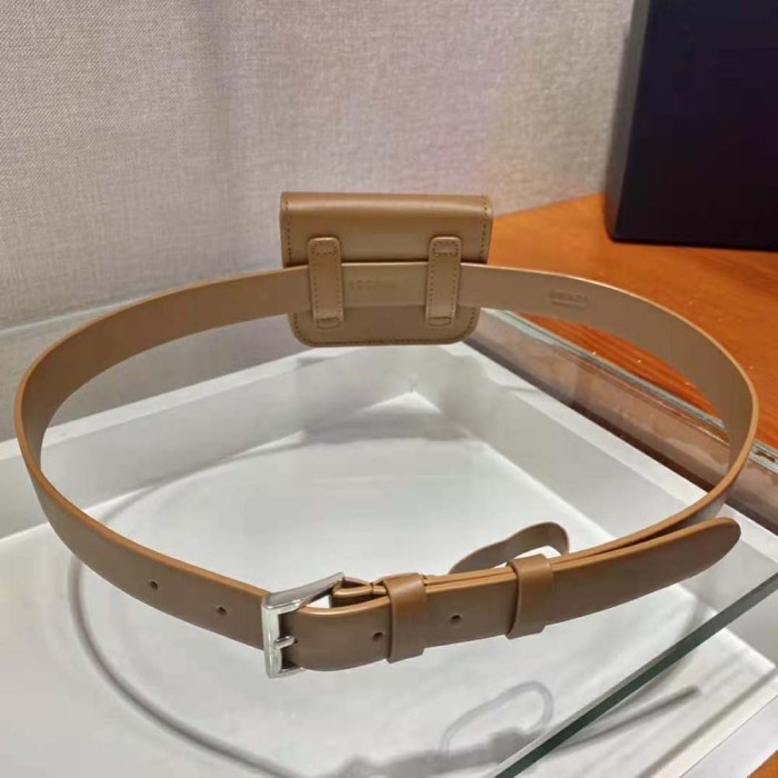 Prada Women Leather Belt With a Hybrid Multifunctional Design-Brown