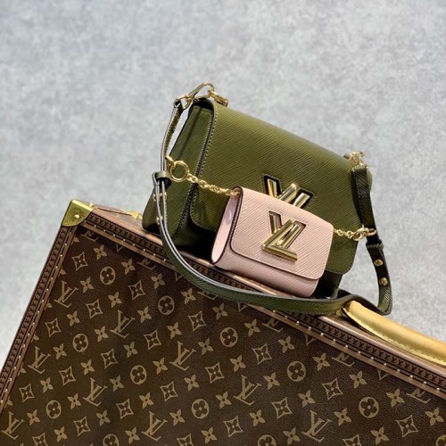 Louis Vuitton LV Women Twist MM Handbag Kaki Quartz White Epi Grained Cowhide