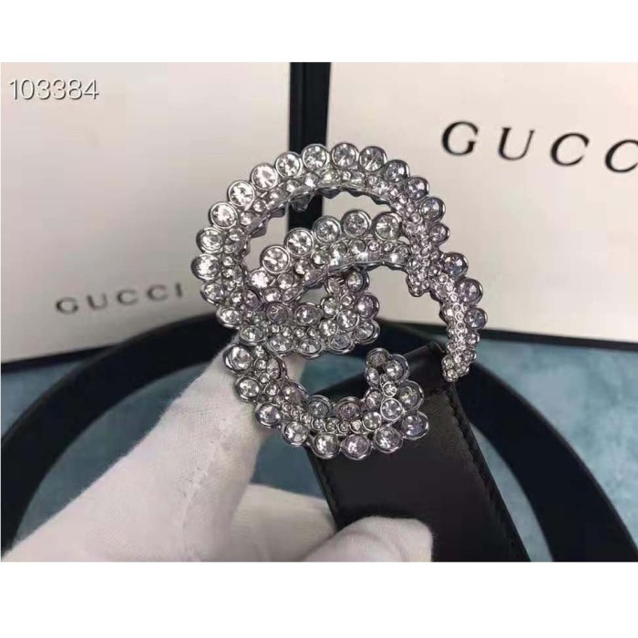 Gucci Unisex Leather Belt with Double G Buckle-Black