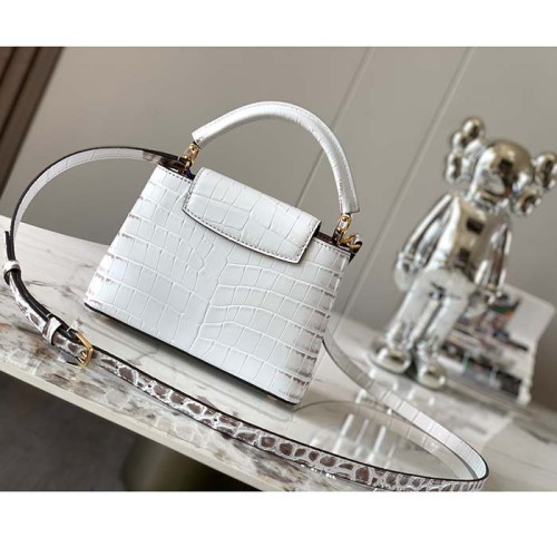 Louis Vuitton LV Women Capucines Mini Handbag Beige Brown Brilliant Crocodilien Leather