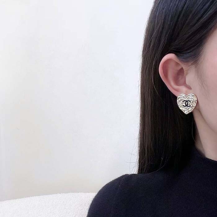 Chanel Women CC Pendant Earrings Black Metal Strass Gold Crystal