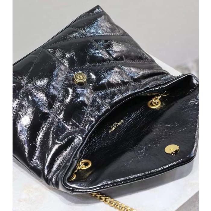 Saint Laurent YSL Women Puffer Small Nappa Leather Black Gold Lambskin