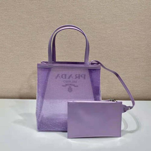 Prada Women Small Sequined Mesh Tote Bag-Purple
