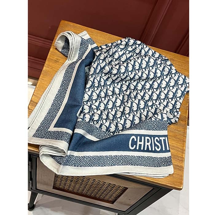 Dior Women CD Dior Oblique Diortwin 70 Square Scarf Navy Blue Silk Twill