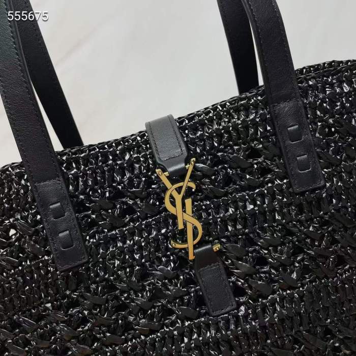 Saint Laurent YSL Women Panier Medium Bag Raffia Black