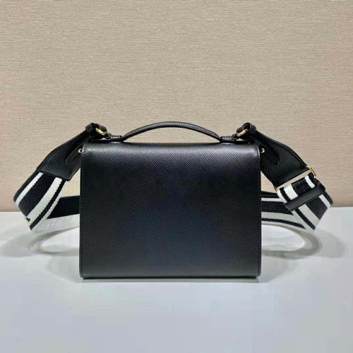 Prada Women Monochrome Saffiano and Leather Bag-Black