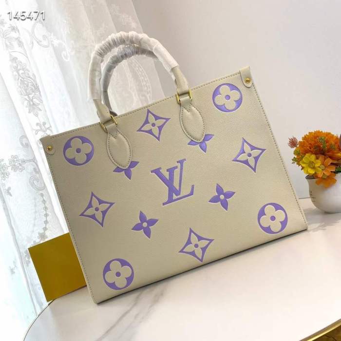 Louis Vuitton Women OnTheGo MM Tote Purple Embossed Grained Cowhide Leather M23937