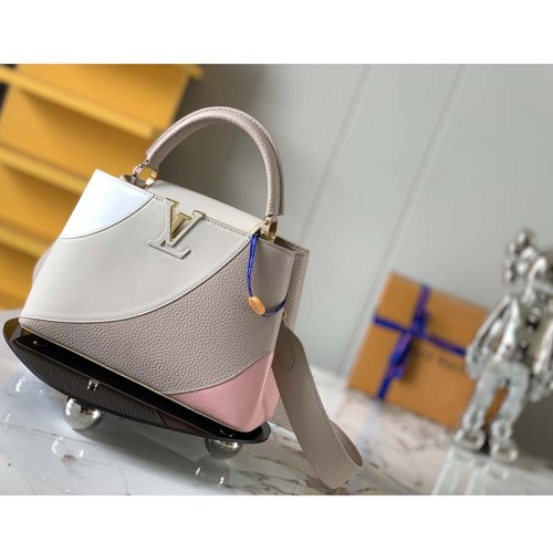 Louis Vuitton LV Women Capucines BB Handbag Beige Taurillon Patent Leather Smooth Calfskin