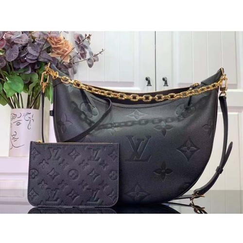 Louis Vuitton LV Women Loop Hobo Black Monogram Empreinte Embossed Grained Cowhide Leather
