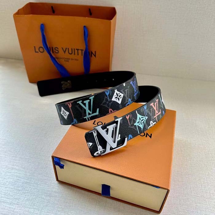 Louis Vuitton Unisex LV Shape 40 MM Reversible Belt Black Calf Leather