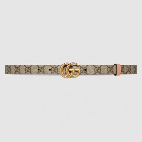 Gucci Unisex Marmont Reversible Thin Belt Beige Ebony GG Supreme Canvas