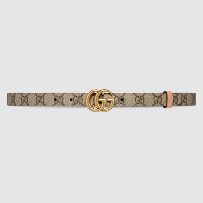 Gucci Unisex Marmont Reversible Thin Belt Beige Ebony GG Supreme Canvas