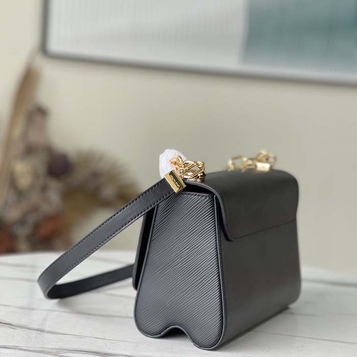 Louis Vuitton LV Women Twist MM Handbag Black Epi Grained Leather Monogram Flower