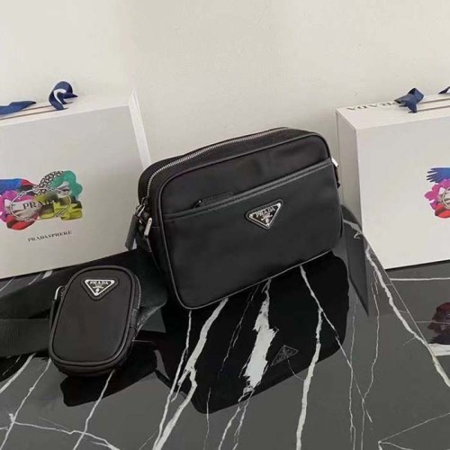 Prada Unisex Re-Nylon Saffiano Shoulder Bag Black Zipper Closure Fabric