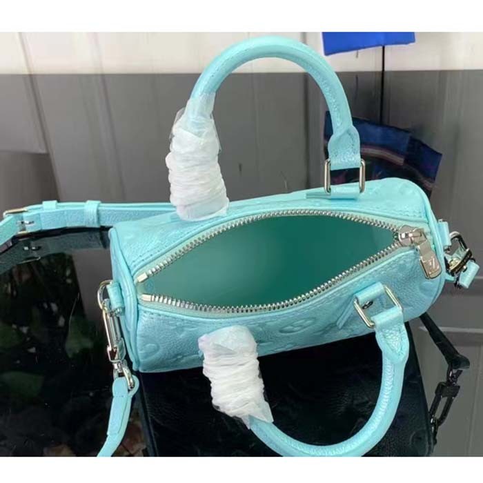 Louis Vuitton LV Women Nano Speedy Blue Monogram Empreinte Embossed Supple Grained Cowhide