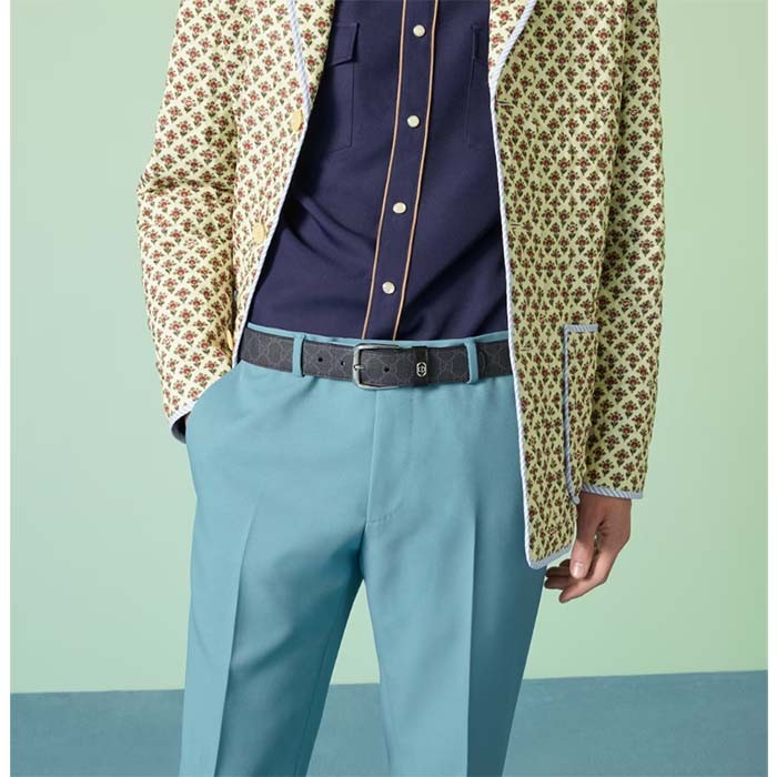 Gucci GG Unisex Belt Interlockig G Black GG Supreme Canvas Leather Square Buckle